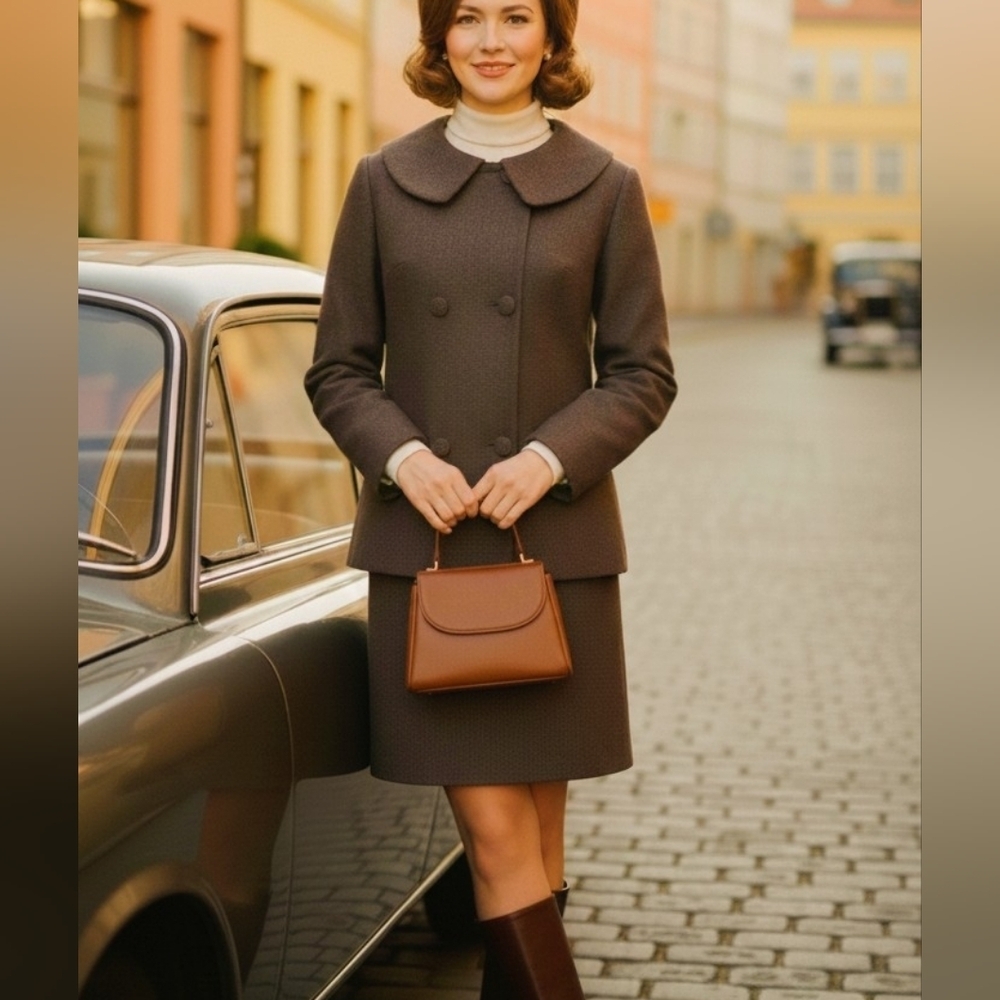 Vintage 1960s Chocolate Brown Skirt Suit